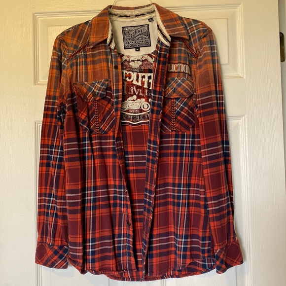 Affliction Ombr Flannel Shirt Size 